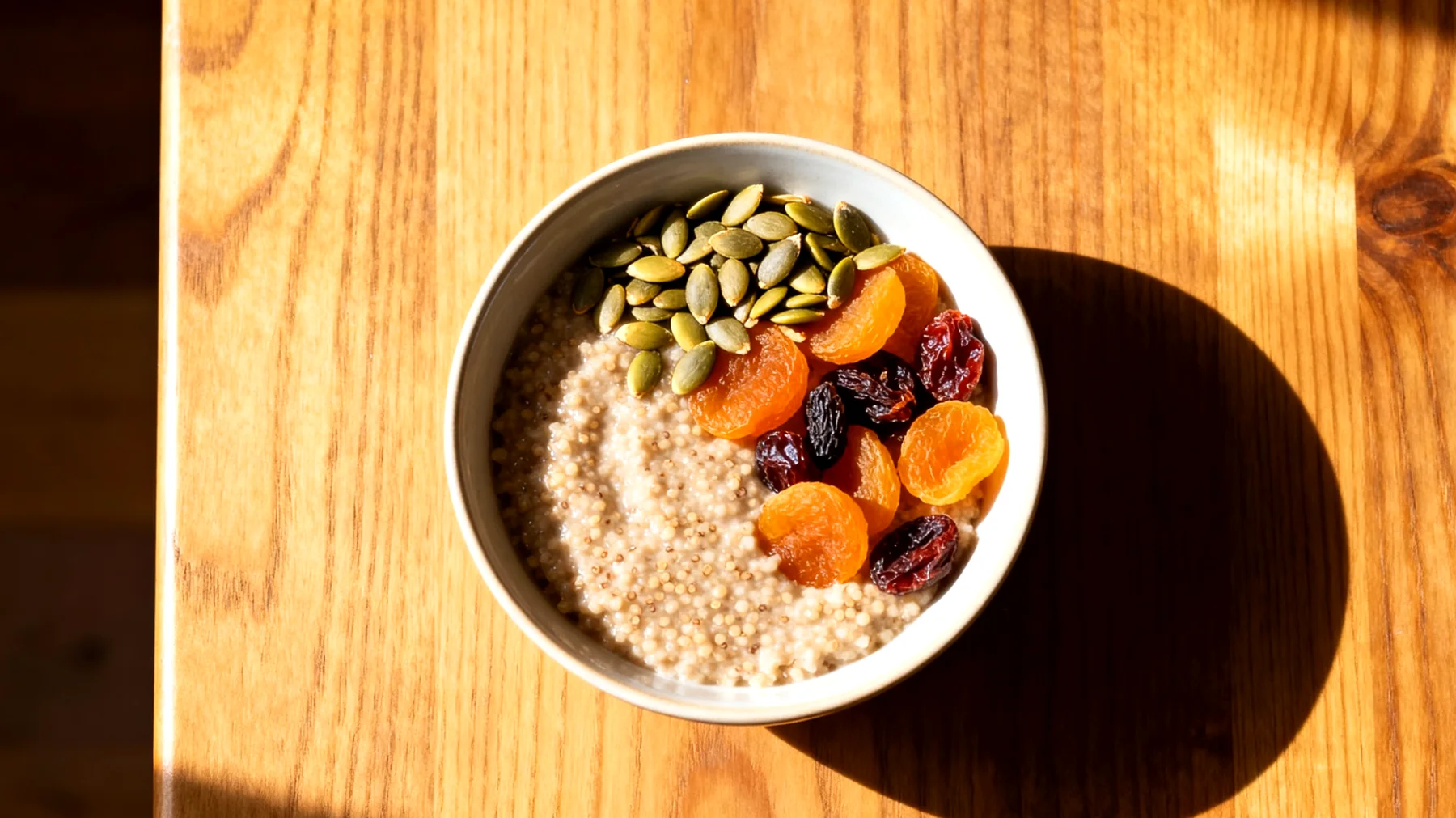 Amaranth-Porridge mit Kürbiskernen und Trockenfrüchten"