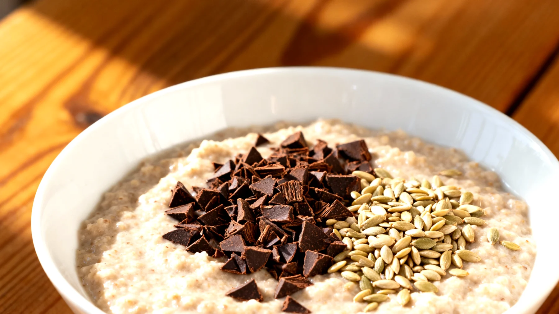 Amaranth-Porridge mit Kakao-Nibs und Hanfsamen"