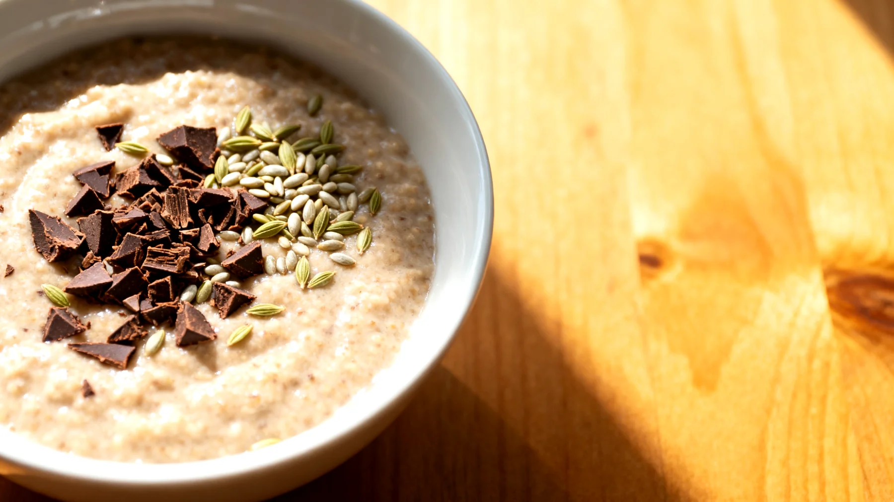 Amaranth-Pudding mit Kakao-Nibs und Hanfsamen"