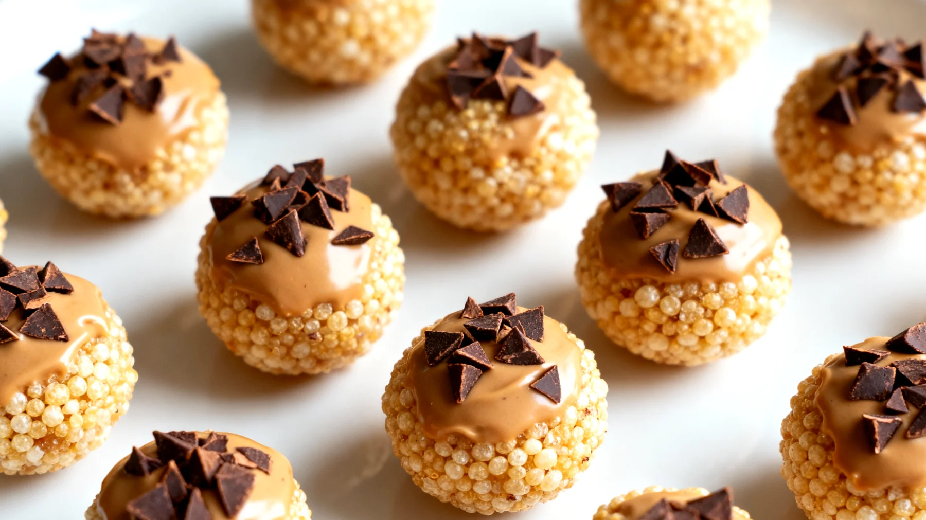 Amaranth-Puffbällchen mit Mandelbutter und Kakaonibs"