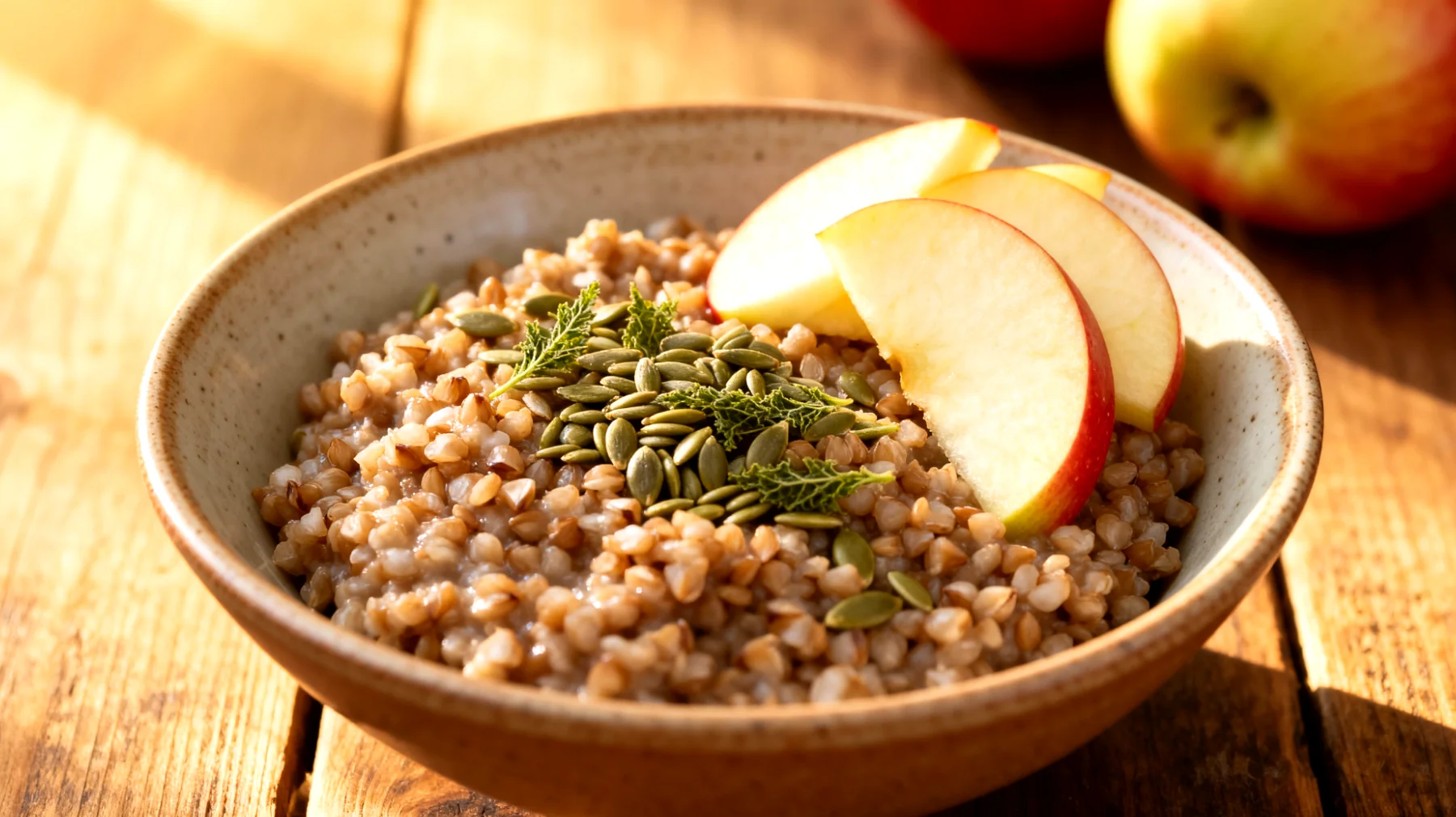 Buchweizen-Porridge mit Brennnesselsamen und Apfel"