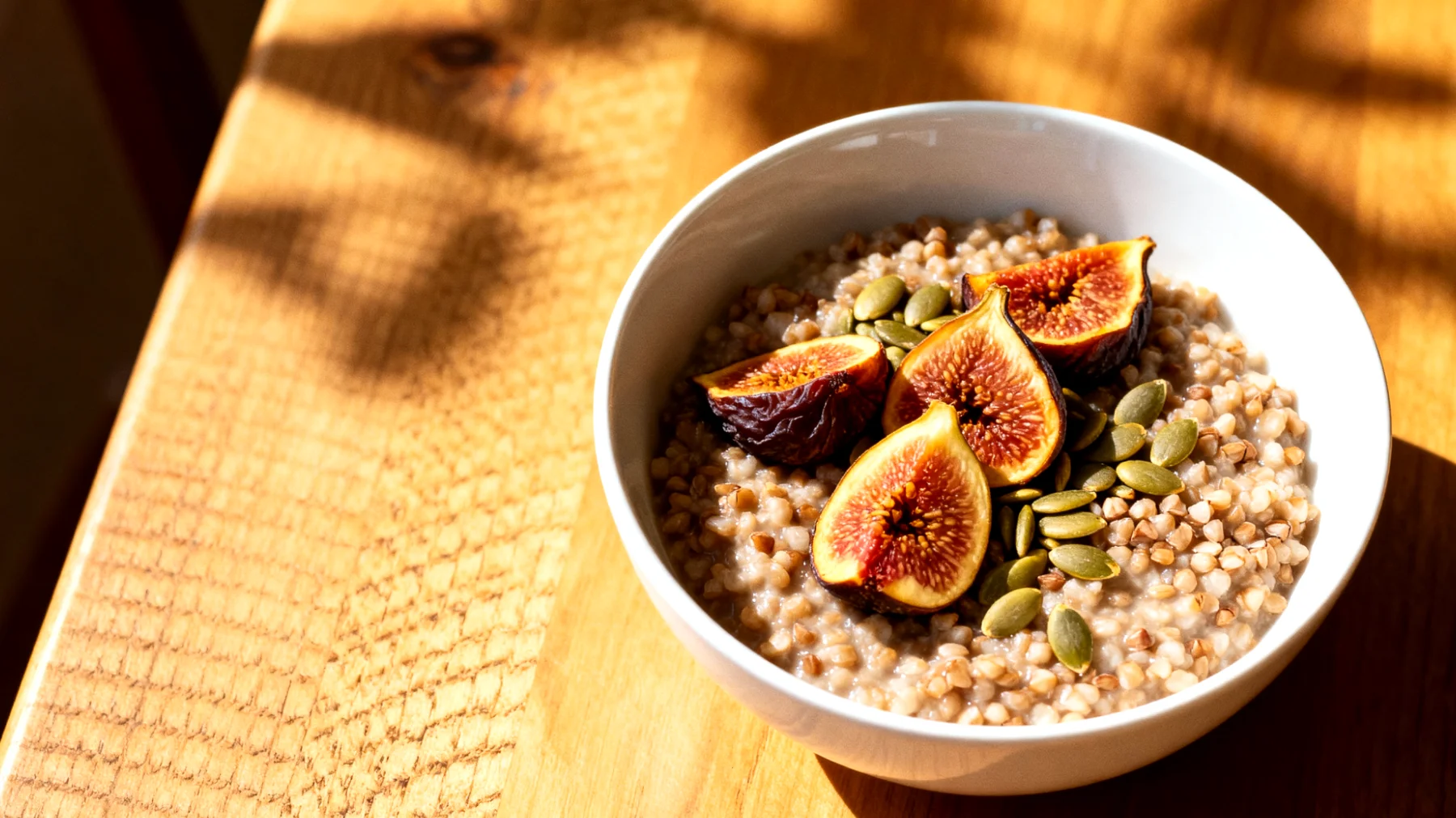 Buchweizengrütze mit getrockneten Feigen und Kürbiskernen"
