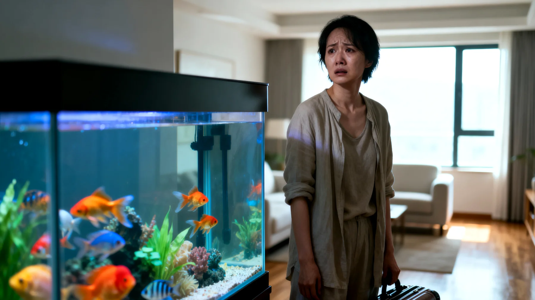 Fische können während einer Reise nicht mitgenommen werden und benötigen eine zuverlässige Versorgung im Aquarium, einschließlich regelmäßiger Fütterung, Temperaturkontrolle und Wasserpflege"