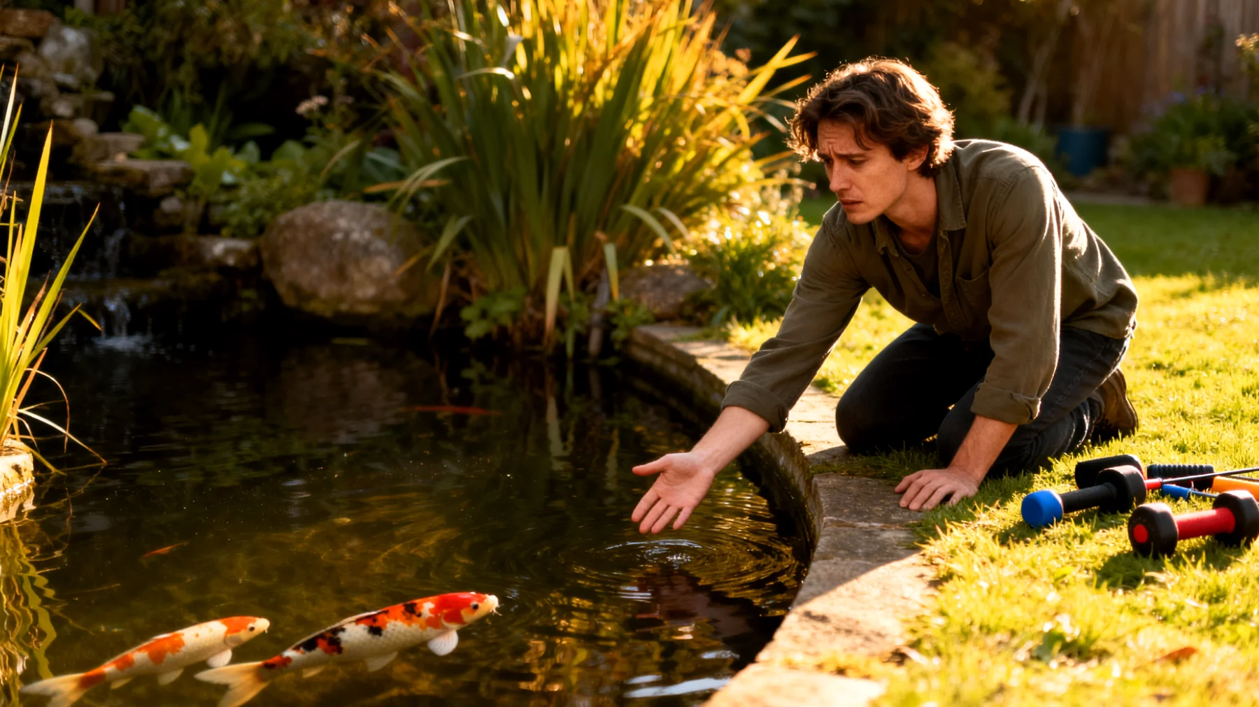 Fischbesitzer haben Schwierigkeiten, ihre Fische im Gartenteich zu trainieren und Verhaltensübungen durchzuführen, da Fische primär in Aquarien gehalten werden und ein Gartenteich andere Herausforderungen bietet"