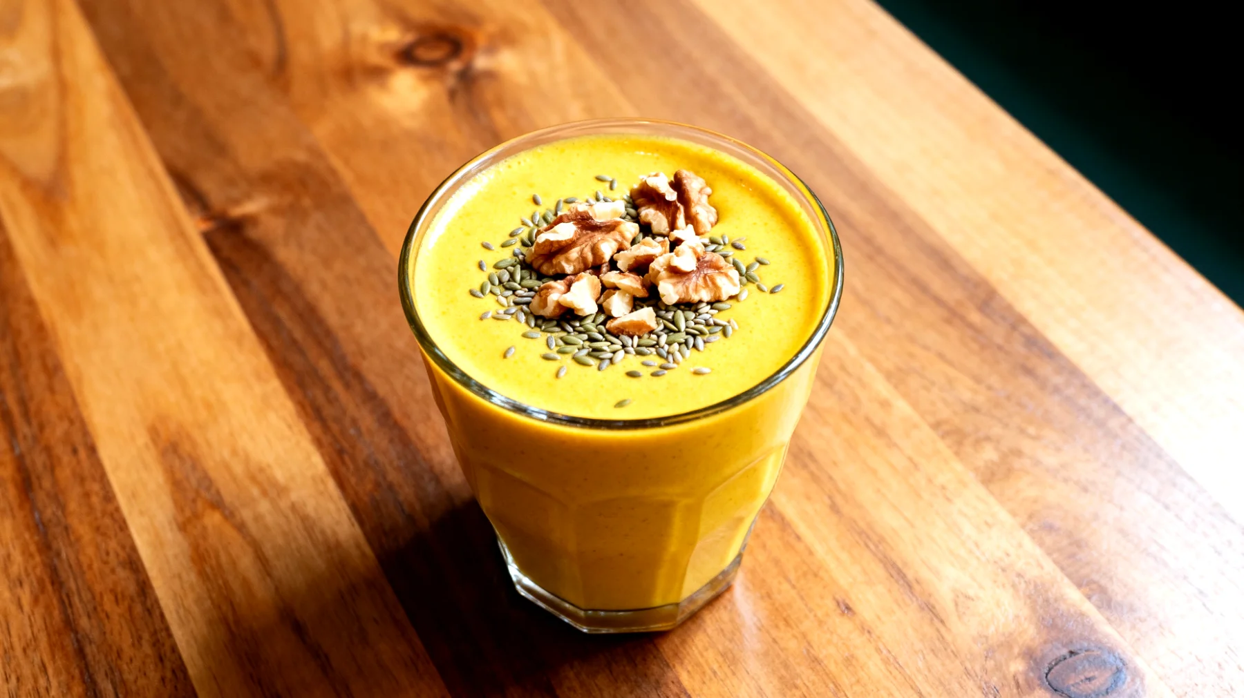 Goldene Milch mit Hanfsamen und Walnüssen (Kurkuma-Latte angereichert)"