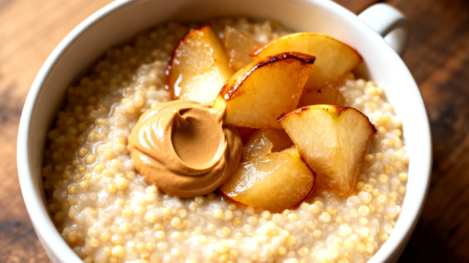 Hirse-Porridge mit Mandelmus und gedünsteten Äpfeln"