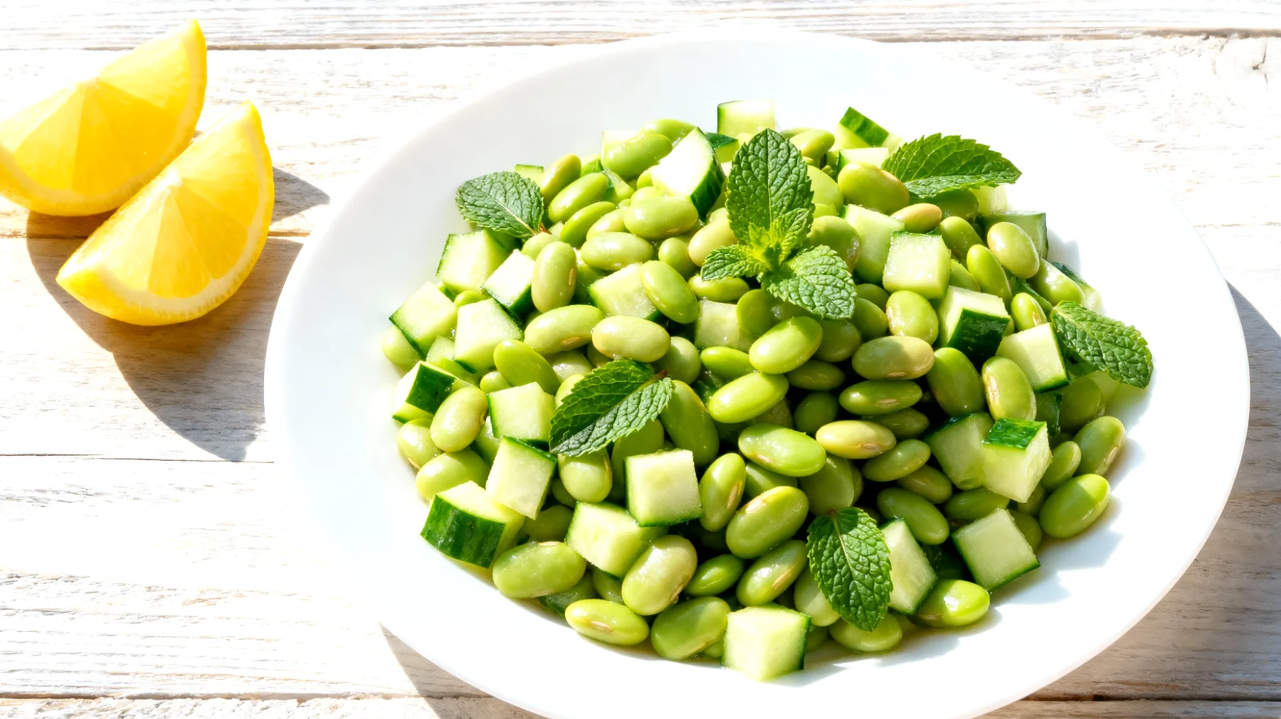 Lupinenbohnensalat mit Gurke, Minze und Zitrone"