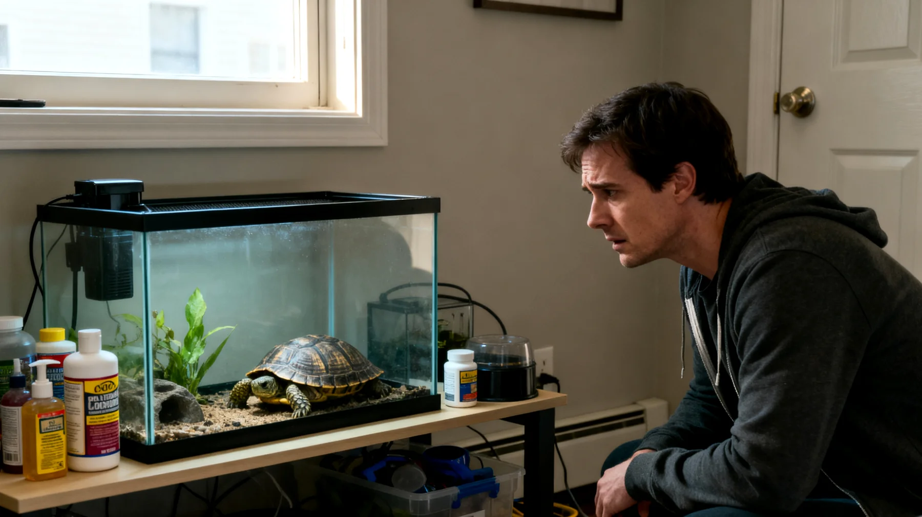 Schildkrötenbesitzer in Wohnungen haben Schwierigkeiten, geeignete Pflegeprodukte und Zubehör zu finden, die den begrenzten Raum optimal nutzen und gleichzeitig alle Bedürfnisse ihrer Schildkröte erfüllen, insbesondere bei der Auswahl von Terrarien, UV-Lampen, Filtersystemen und Substratmaterialien"