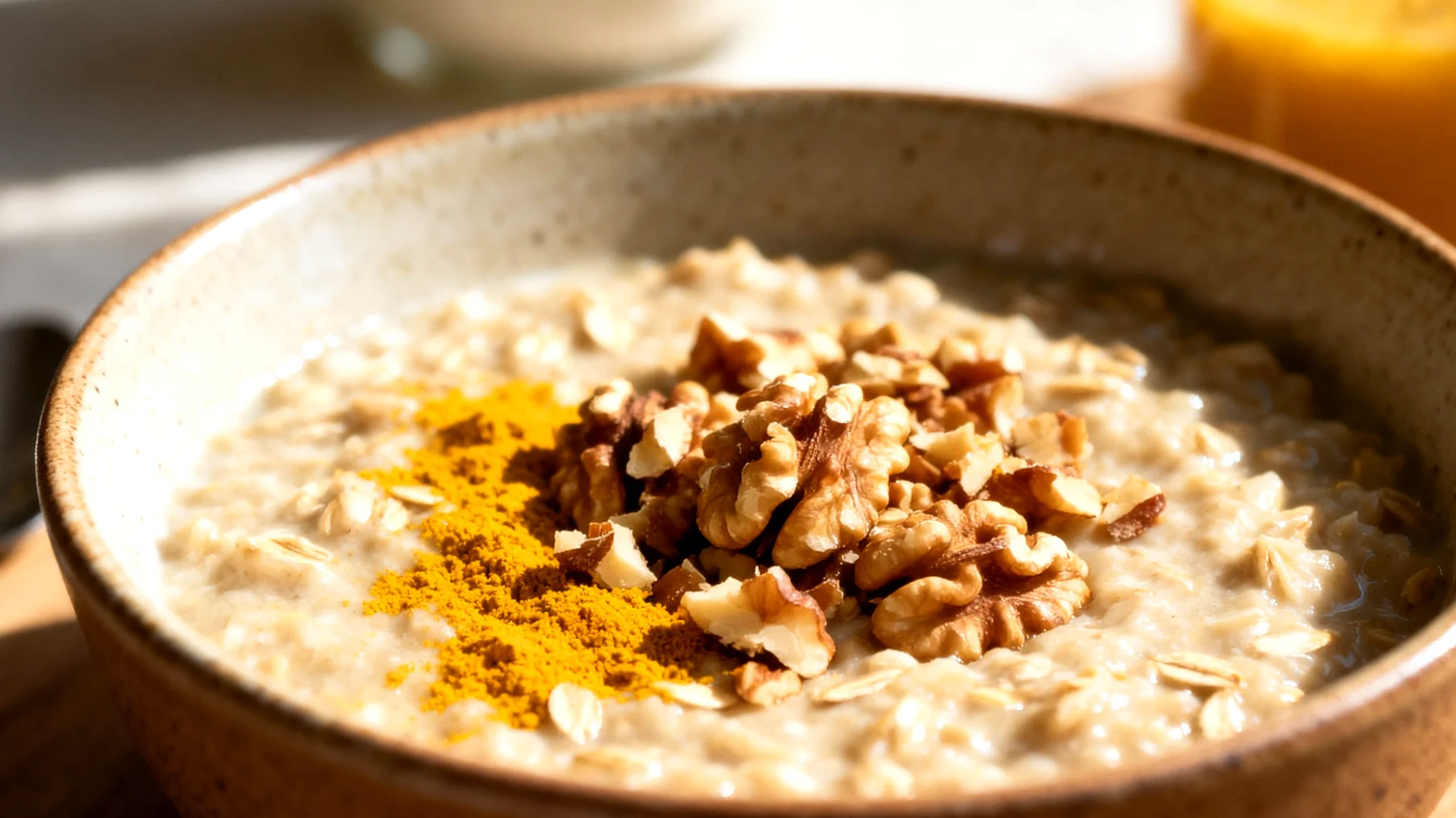 Ashwagandha-Hafer-Porridge mit Walnüssen und Kurkuma"