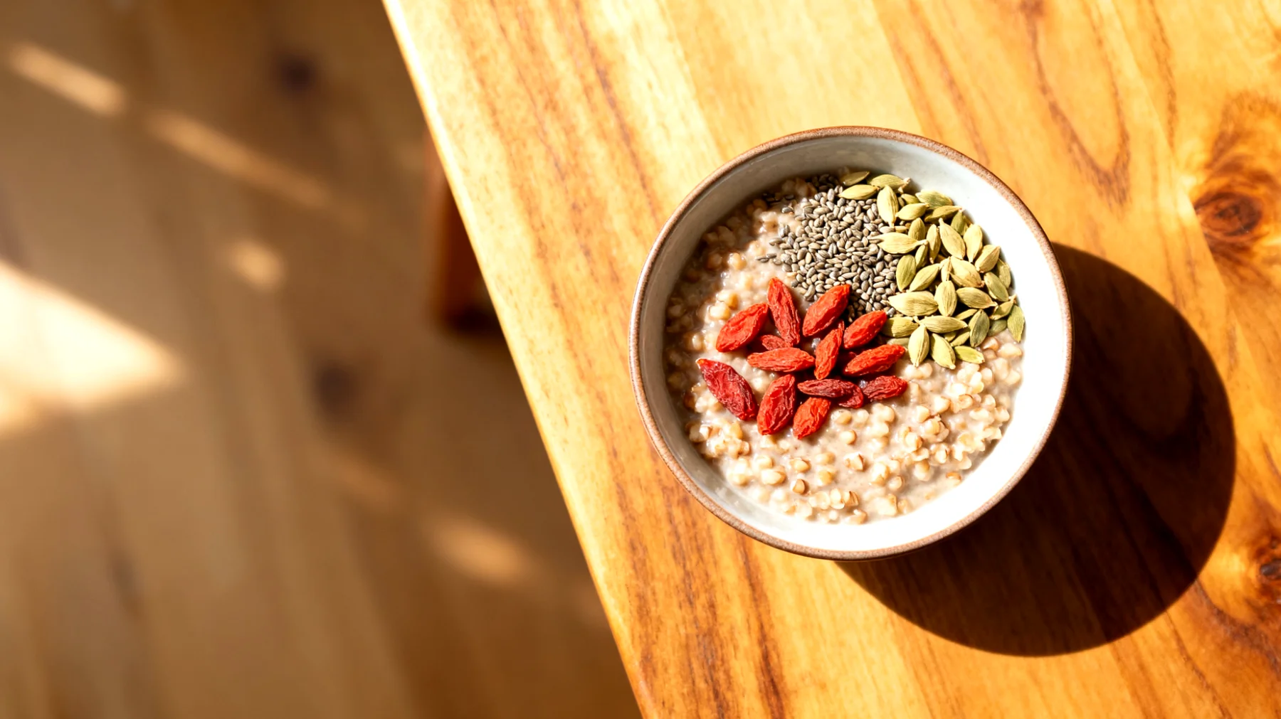 Buchweizen-Porridge mit Hanfsamen und Gojibeeren"