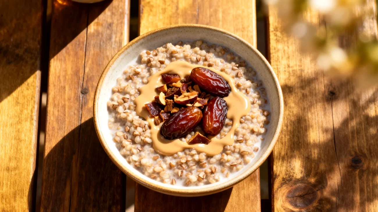 Buchweizen-Porridge mit Tahini und Datteln"