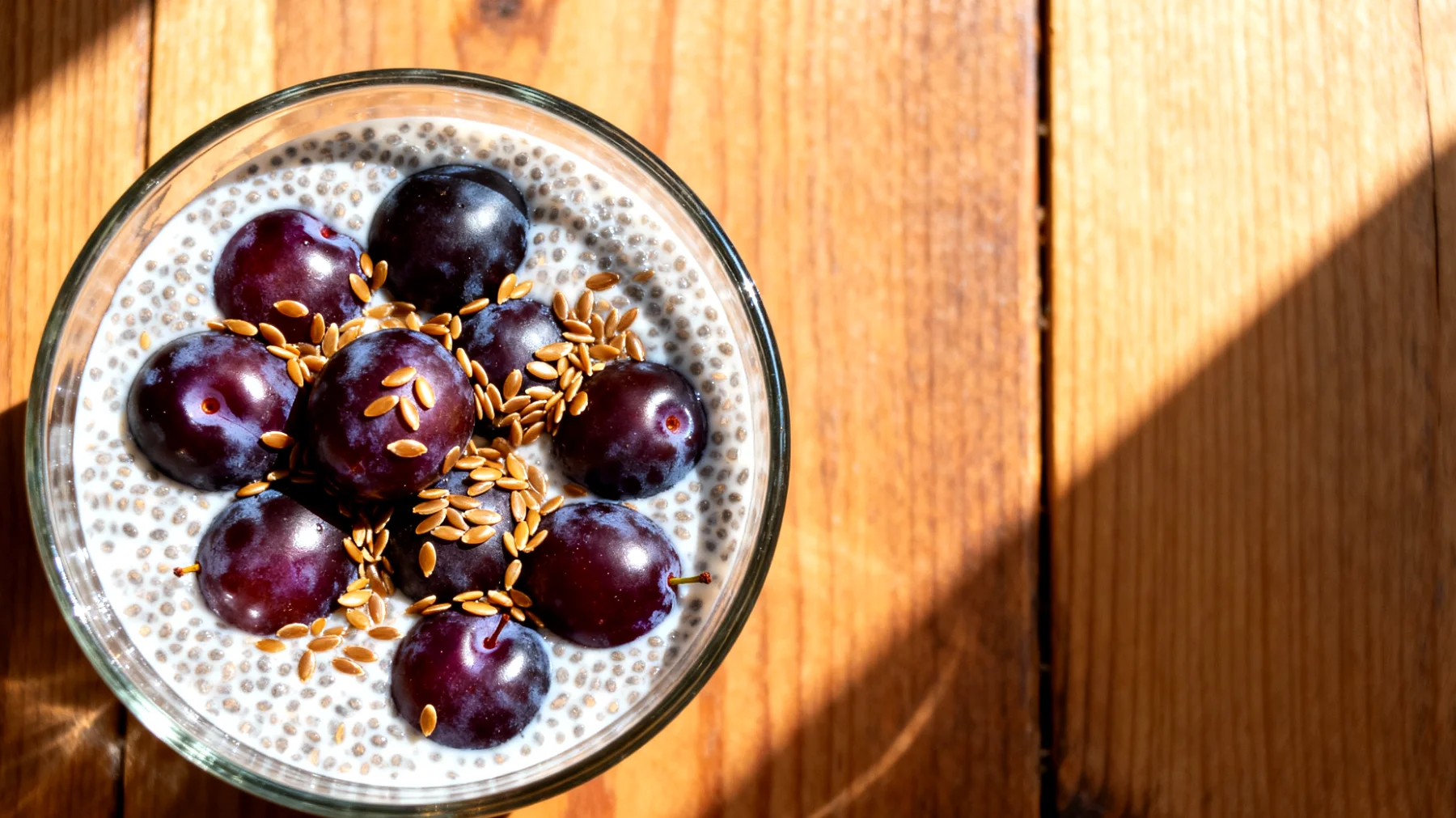 Chiasamen-Pudding mit fermentierten Pflaumen und Leinsamen"