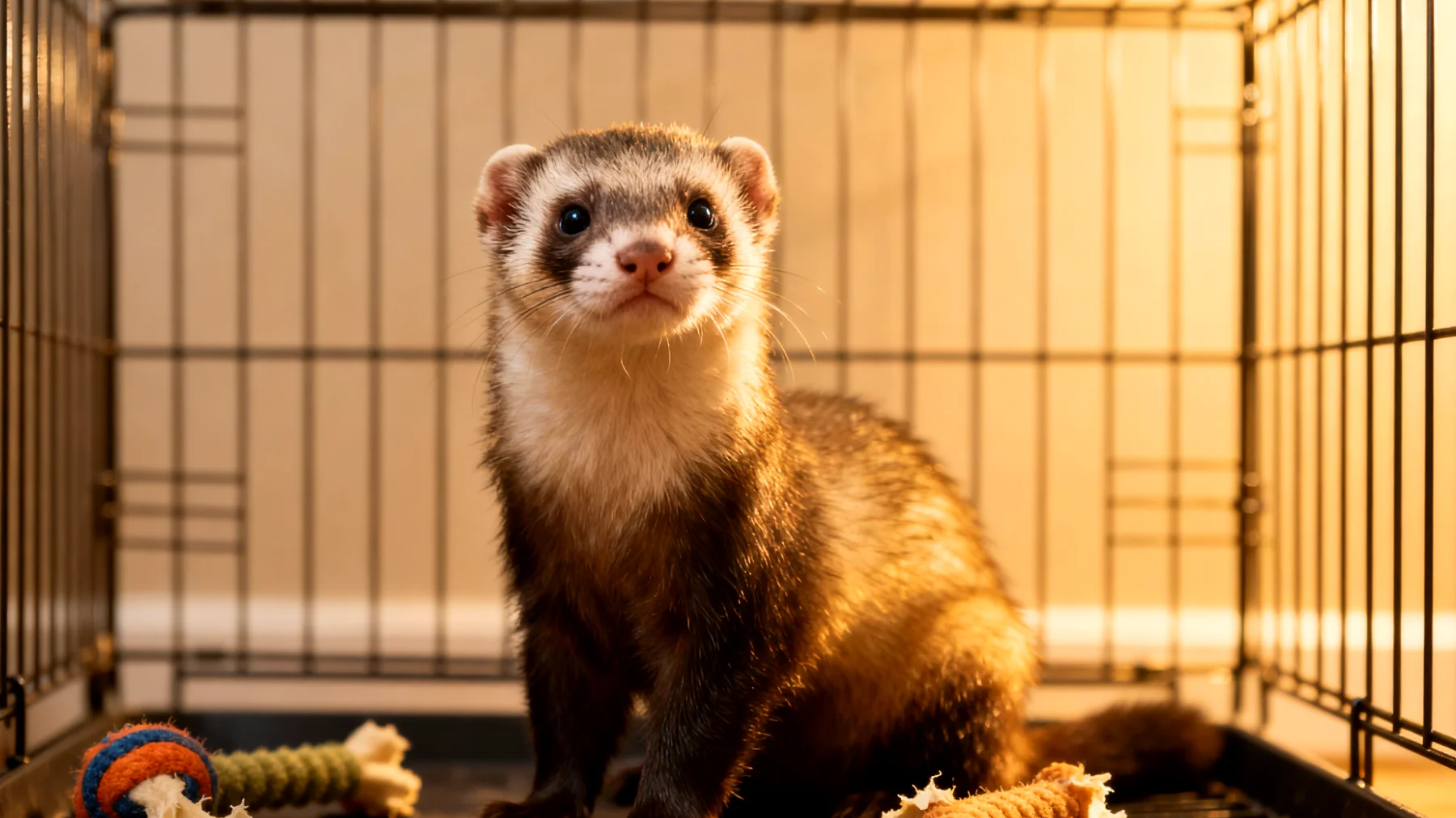 Junge Frettchen haben einen extrem hohen Energiebedarf und benötigen mehrere Stunden täglich abwechslungsreiche Beschäftigung und Spielmöglichkeiten, um Langeweile, destruktives Verhalten und Verhaltensstörungen zu vermeiden"