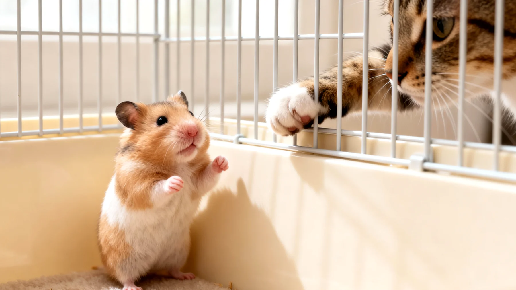 Hamster zeigen territoriales und aggressives Verhalten gegenüber anderen Tieren im Haushalt, da sie als Einzelgänger nicht auf Gesellschaft ausgelegt sind und durch Stress und Angst reagieren können"